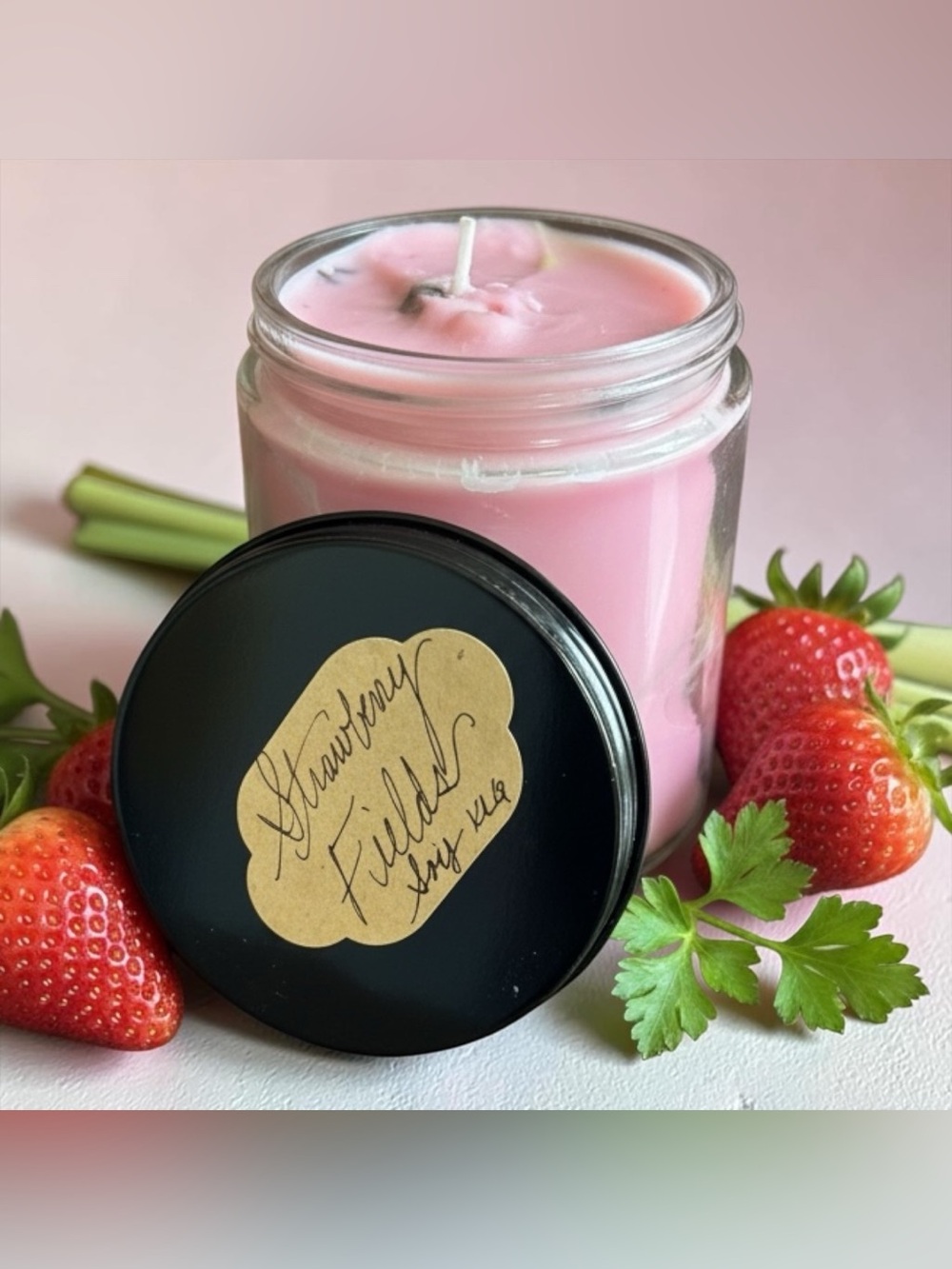 Handmade Handpoured Strawberry Fields 8oz Soy Jar Candle
NWT